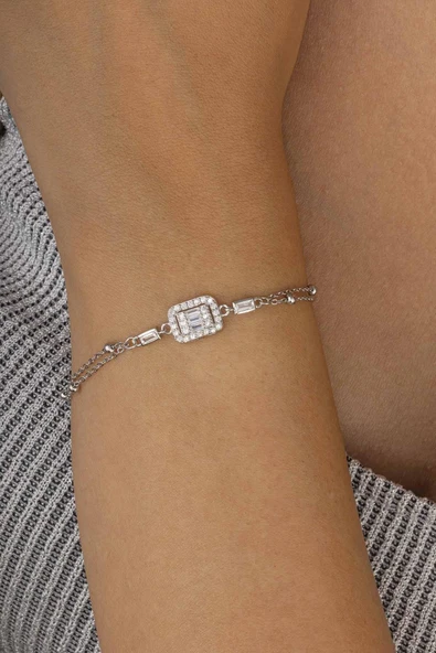 Gümüş Pazarım Top Zincirli Baget Taşlı Kadın Gümüş Bileklik ürün görseli 1