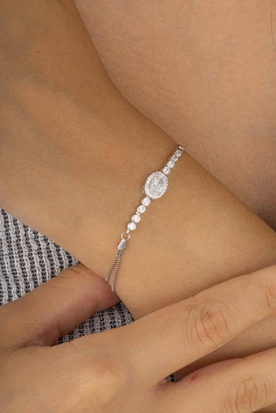 Gümüş Pazarım Oval Kesim Zirkon Taşlı 925 Ayar Gümüş Kadın Bileklik ürün görseli 1