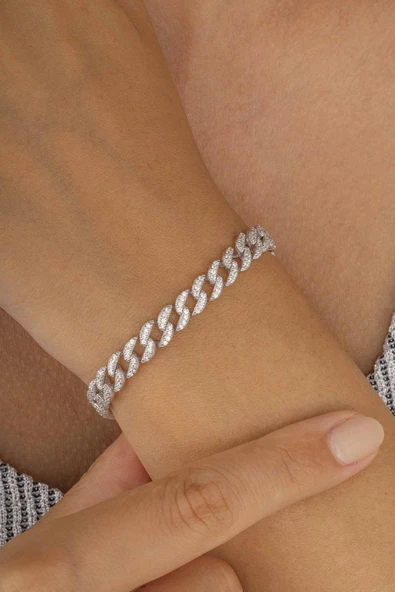 Gümüş Pazarım Zirkon Taşlı Gurmet Zincir 925 Ayar Gümüş Kadın Bileklik ürün görseli 1