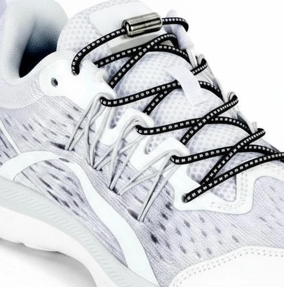 SRTfootcare Akıllı Vidalı Kilitli Elastik Outdoor Ayakkabı Bağcığı Yuvarlak 100cm (Siyah Nikel Vida) 1 Çift ürün görseli