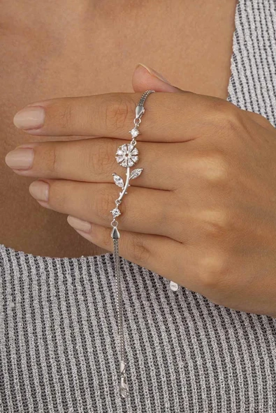 Gümüş Pazarım Beyaz Taşlı Papatya Figürlü Gümüş Kadın Bileklik - Resim 2