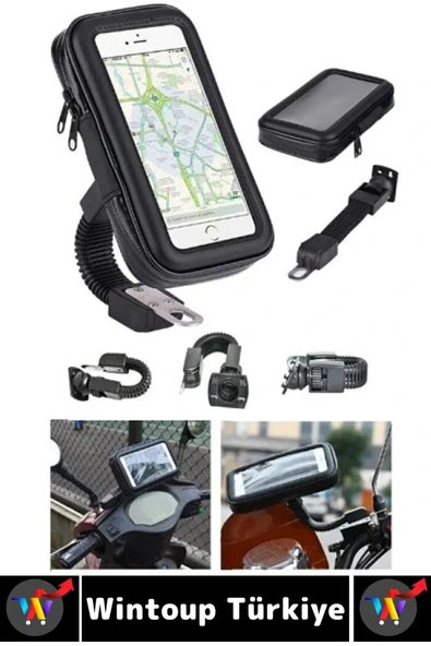 Dayanıklı 360 Derece Döner Su Geçirmez Şeffaf Görüş Engellemez Motosiklet Gidonu Telefon Tutucu - Resim 8