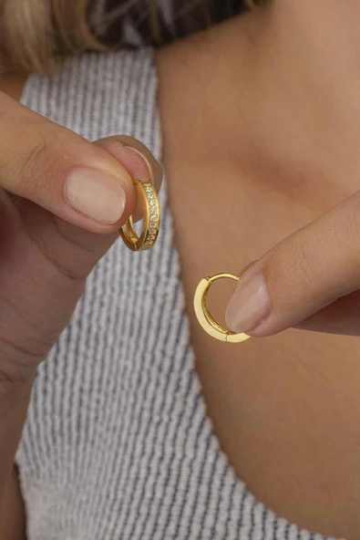 Gümüş Pazarım  Tek Sıra Altın Kaplama Gümüş Kadın Tamtur Küpe - 2