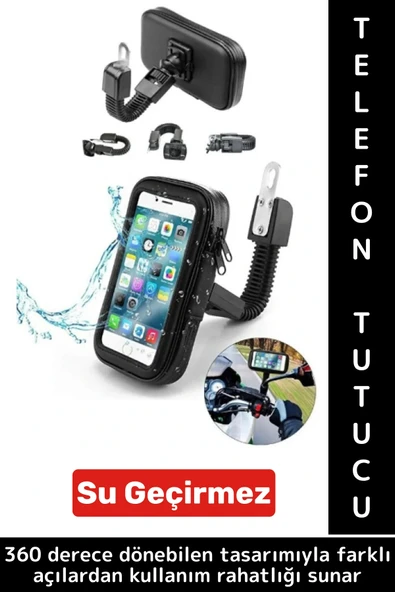 Dayanıklı 360 Derece Döner Su Geçirmez Şeffaf Görüş Engellemez Motosiklet Gidonu Telefon Tutucu ürün görseli