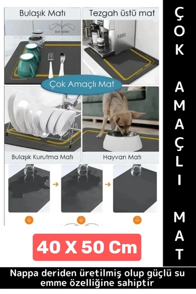 Kaymaz Kauçuk Güçlü Su Emici Tezgah Üstü Banyo Mutfak Bulaşık Kapı Önü Çok Amaçlı Mat 40 X 50 Cm ürün görseli