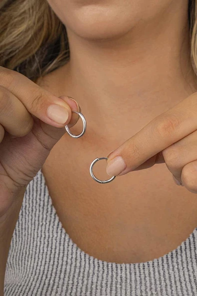 Gümüş Pazarım  Parlak Model Halka Kadın Gümüş Küpe - 3