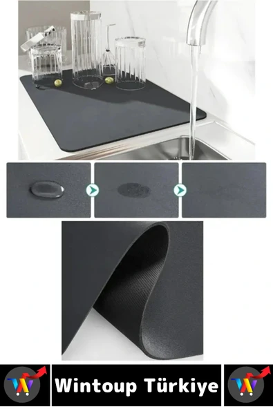 Kaymaz Kauçuk Güçlü Su Emici Tezgah Üstü Banyo Mutfak Bulaşık Kapı Önü Çok Amaçlı Mat 40 X 50 Cm - Resim 2