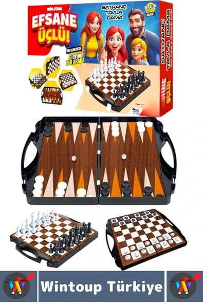 Eğlenceli Çocuk Yetişkin Aile Okul Eğitici Taşıma Çantalı Tavla Satranç Dama 3 in 1 Özel Oyun Seti - 2