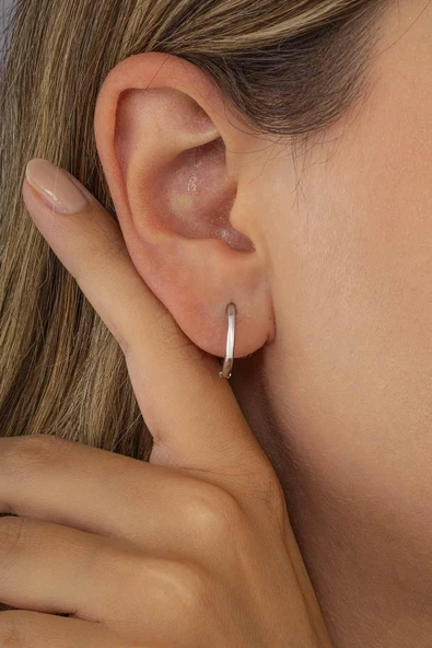 Gümüş Pazarım  Parlak Model Halka Kadın Gümüş Küpe