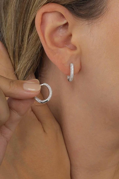 Gümüş Pazarım 3 Sıra Oval Kesim Tamtur Gümüş Kadın Küpe