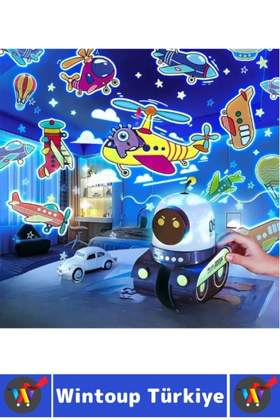 Dekoratif Gezegen Hayvan Özel Gün 21 Farklı 3D Film Çocuk Bebek Odası Robot Projektör Gece Lambası - Resim 3