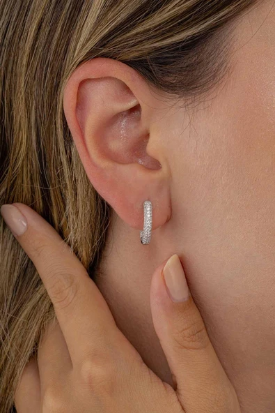 Gümüş Pazarım 3 Sıra Oval Kesim Tamtur Gümüş Kadın Küpe - 3