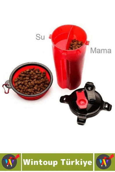 Günlük Seyahat Tipi Evcil Hayvan 2 İç Bölmeli Portatif Pet Kedi Köpek Mama Su Kabı Taşıma Seti - Resim 3