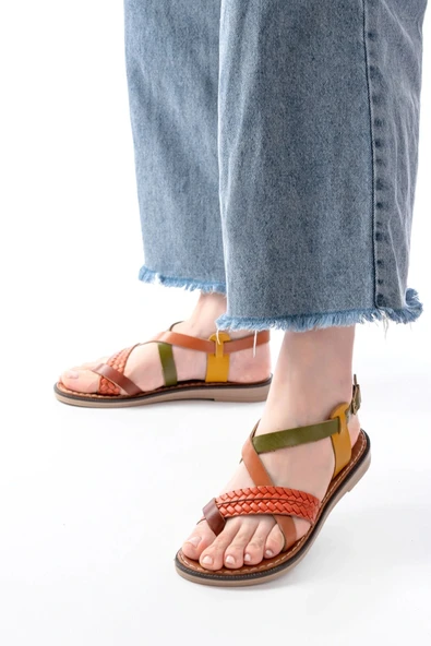 205-09 Multi Ortopedik Hakiki Deri Kadın Sandalet - Resim 2