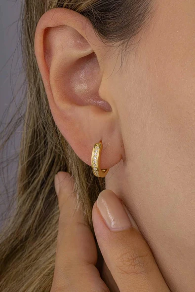 Gümüş Pazarım  Tek Sıra Altın Kaplama Gümüş Kadın Tamtur Küpe - 3