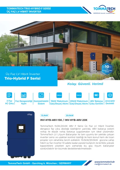 TommaTech F Serisi 15kW 48V Trifaze LV Hibrit İnverter - Resim 2