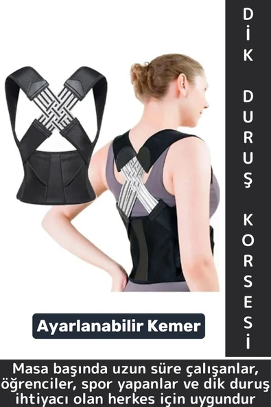 Ofis Masabaşı Öğrenci Spor Sırt Ağrısı Duruş Bozukluğu Postür Ayarlanabilir Kemer Dik Duruş Korsesi ürün görseli