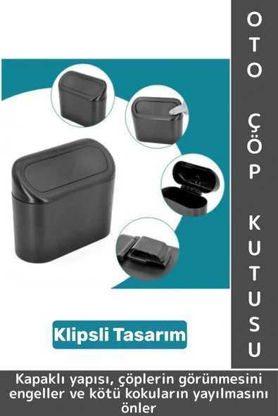 Dayanıklı Oto Çöp Temizlik Kapı Yanı Arka Koltuk Klipsli Kolay Montaj Araç İçi Kapaklı Çöp Kutusu ürün görseli