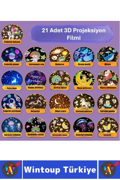 Dekoratif Gezegen Hayvan Özel Gün 21 Farklı 3D Film Çocuk Bebek Odası Robot Projektör Gece Lambası - Resim 4