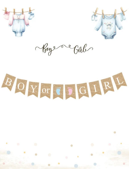 Jüt Kumaş Görünümlü Boy Girl Cinsiyet Kağıt Banner 10 Parça 150 cm - 1