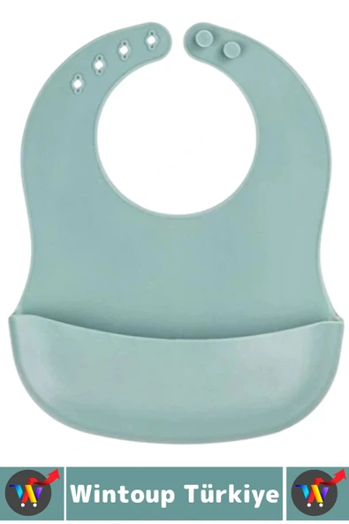 Kaymaz Sağlıklı Önlük Diş Kaşıyıcılı Kaşık Vakumlu Tabak 3 Parça Silikon Bebek Beslenme Seti Yeşil - Resim 3