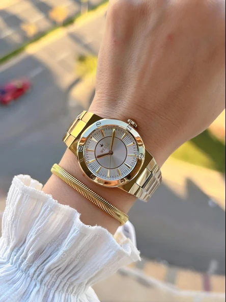 Wesse 2 Yıl Garantili Çelik Kordon 5 Atm Suya Dayanıklı Kadın Kol Saati+Bileklik BYW.1153.02 - Resim 2