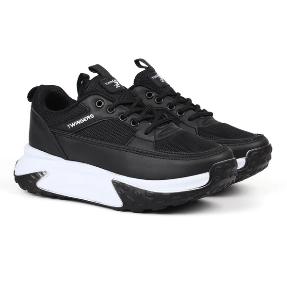 Kadın Kalın Tabanlı Siyah Sneaker Spor Ayakkabı – Rahat, Şık ve Günlük Kullanıma Uygun - Resim 2