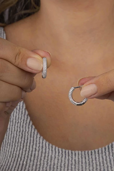 Gümüş Pazarım 3 Sıra Oval Kesim Tamtur Gümüş Kadın Küpe - 2