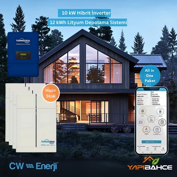 Tommatech On Grid 10 Kw Hibrit Paket 12 kwh Lityum Depolamalı ürün görseli
