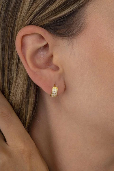 Gümüş Pazarım  3 Sıra Altın Kaplama İtalyan Model Tamtur Kadın Gümüş Küpe ürün görseli 1