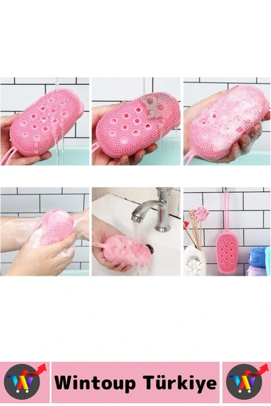 Premium Çift Taraflı Çizgi Yumru Tasarım Cilt Tahriş Etmez Yumuşak Kıl Süngerli Silikon Banyo Kesesi - 2