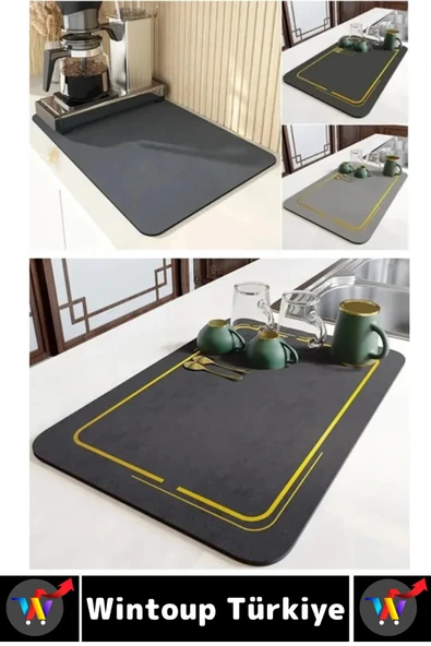 Kaymaz Kauçuk Güçlü Su Emici Tezgah Üstü Banyo Mutfak Bulaşık Kapı Önü Çok Amaçlı Mat 40 X 50 Cm - Resim 4
