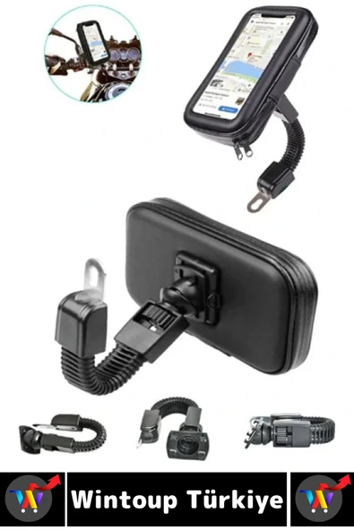 Dayanıklı 360 Derece Döner Su Geçirmez Şeffaf Görüş Engellemez Motosiklet Gidonu Telefon Tutucu - Resim 5