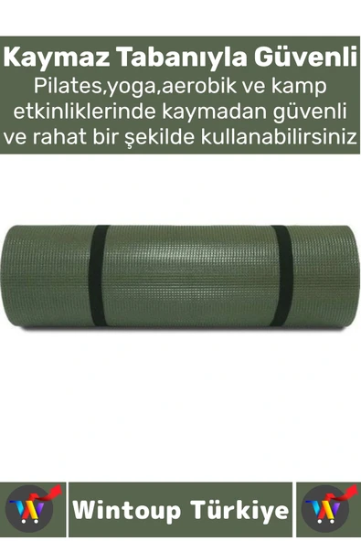 Dayanıklı Kamp Outdoor Yoga Pilates Su Geçirmez 12 Mm Kalın Köpük 180 X 60 Cm Askeri Haki Mat 2 Adet - 3