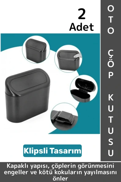 Dayanıklı Oto Temizlik Kapı Yanı Arka Koltuk Klipsli Kolay Montaj Araç İçi Kapaklı Çöp Kutusu 2 Adet ürün görseli