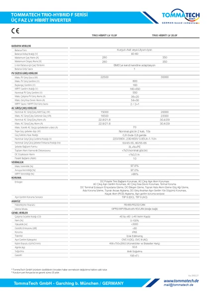 TommaTech F Serisi 15kW 48V Trifaze LV Hibrit İnverter - Resim 3