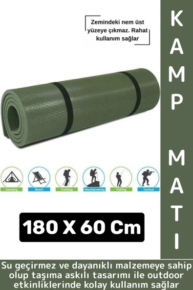 Dayanıklı Kamp Outdoor Yoga Pilates Su Geçirmez Hafif 12 Mm Kalın Köpük 180 X 60 Cm Askeri Haki Mat ürün görseli 1