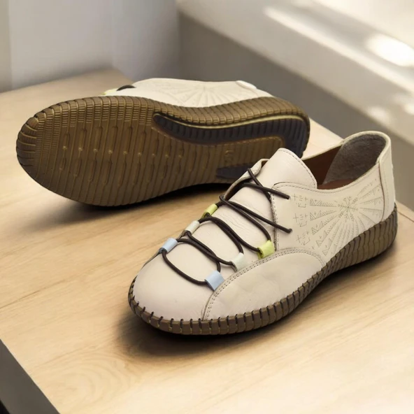 6000 TAM ORTOPEDİK Taban Hakiki Deri Kadın Günlük Ayakkabı - Resim 9