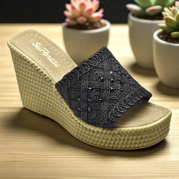 2503 10.5 cm Dolgu Topuklu Kadın Terlik Ayakkabı Düğün Nişan Abiye Kadın Ayakkabısı - 7