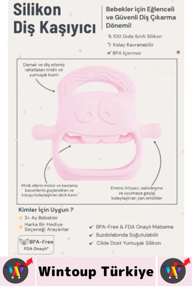 Gıda Sınıfı BPA Free Bebek Parmak Emme Alışkanlığı Azaltan Masaj Etkili Yumuşak Silikon Diş Kaşıyıcı - 4
