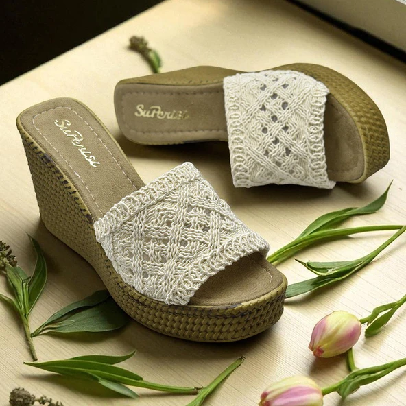 2503 10.5 cm Dolgu Topuklu Kadın Terlik Ayakkabı Düğün Nişan Abiye Kadın Ayakkabısı - 5