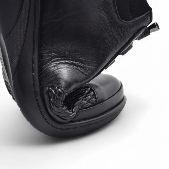 1454 Tam Ortopedik Siyah Hakiki Deri Kadın Bot Lastikli Fermuarlı Anne Kışlık Deri Bot - 7