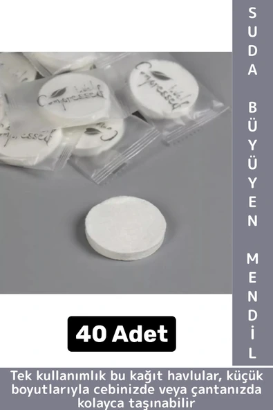 Gündelik Cep Çanta Boy Ofis Seyahat Hijyenik Tek Kullanım Suda Büyüyen Sıkıştırılmış Mendil 40 Adet ürün görseli