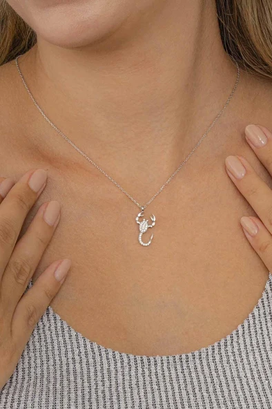 Gümüş Pazarım Beyaz Taşlı Akrep Kadın Gümüş Kolye ürün görseli 1