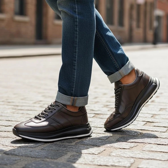 1217-1 Ortopedik Taban Hakiki Deri Günlük Erkek Ayakkabı Kauçuk Taban Casual Ayakkabı