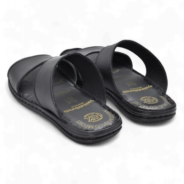 039 Günlük Ortopedik Taban  Hakiki Deri Erkek Terlik Puff Yumuşak İç Taban - 6