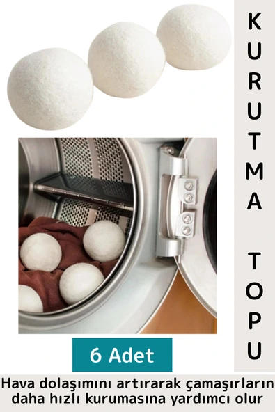 Kırışıklık Azaltan Hızlı Kuruma Sürtünme Engelleyen Çamaşır Makinesi Pratik Yün Kurutma Topu 6 Adet