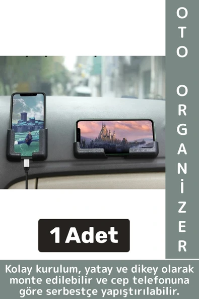 Kolay Montaj Oto Organizer Görüş Engellemez Ev Yatak Yanı Araç İçi Torpido Tablet Telefon Standı ürün görseli