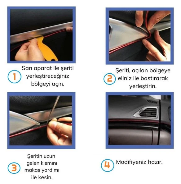 Zhltools Mavi Araba Oto Trim Dekorasyon Şeridi Kauçuk Elastik Kolay Kurulum 5 metre Şerit Bant - Resim 4