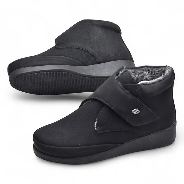 200ZMRT Ortopedik Taban İçi Kürklü Siyah Anne Botu Kadın Cırtlı Bot Ayakkabı - 5
